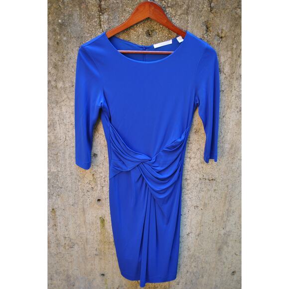 HUGO BOSS Blue Draped Waist 3/4 Sleeve Sheath Dress – Size Small - Picture 1 of 3